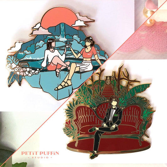 SET OF TWO - Saebyeok and Jiyeong enamel pins  petitpuffinstudio bijoux kpop collier k-pop boucles d'oeilles